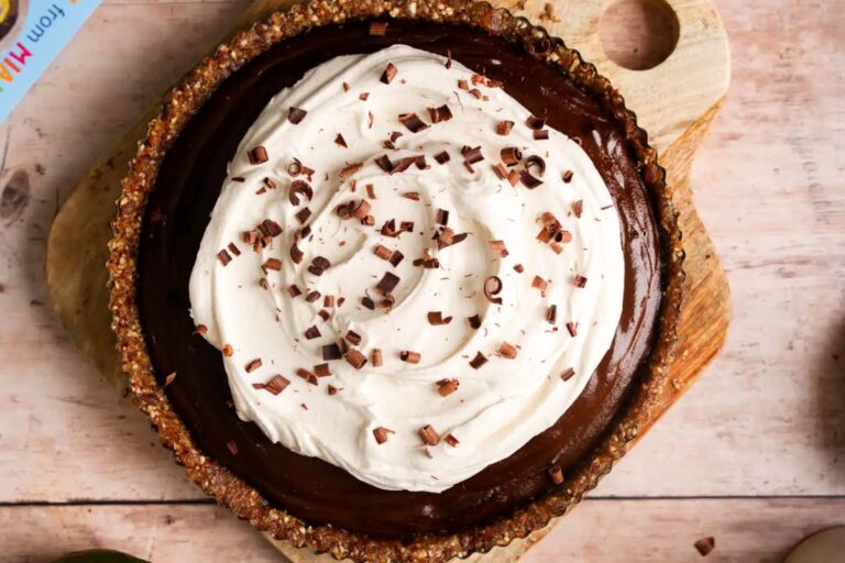 A plate of Black Sapote Chocolate Pudding Pie.
