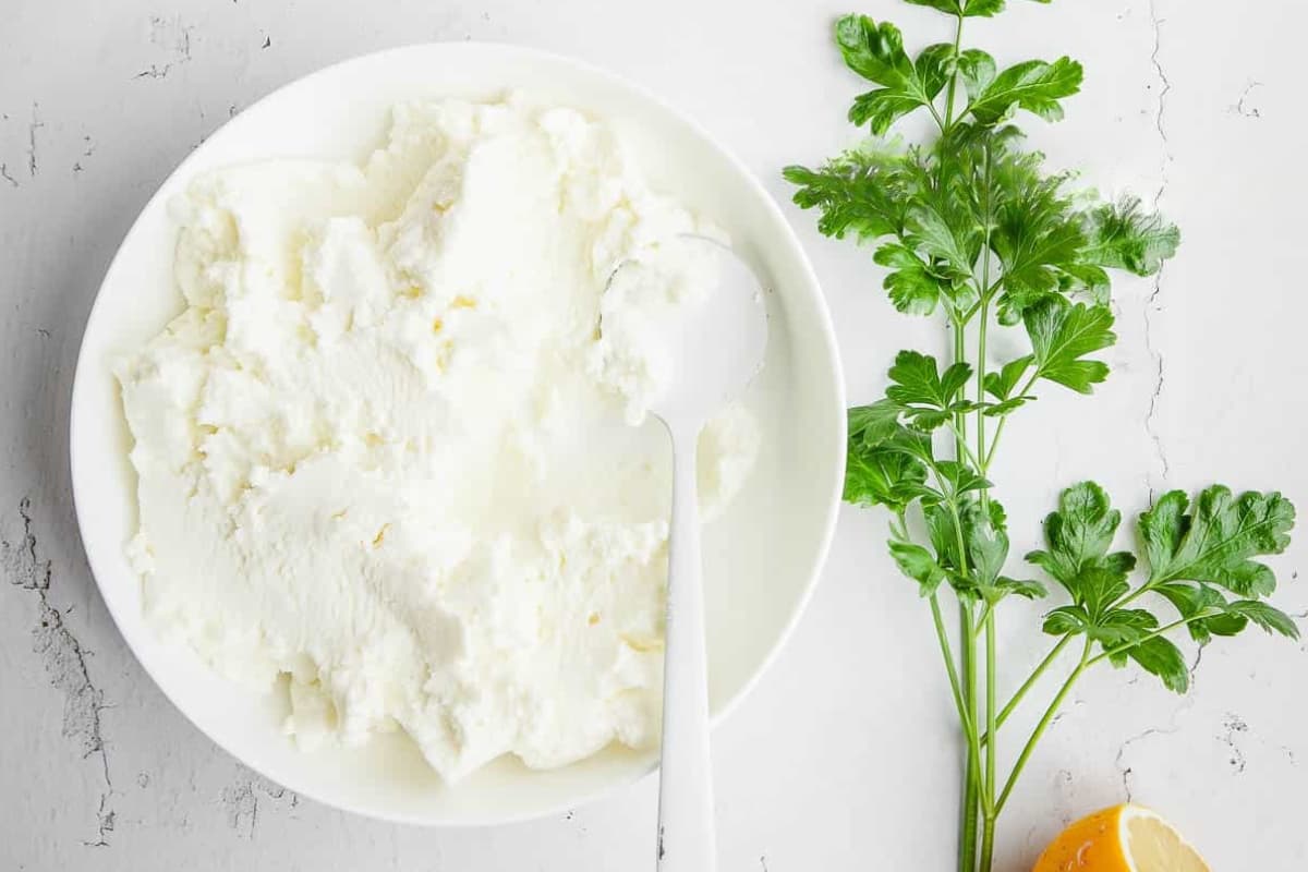 A dish of Homemade Cottage Cheese.