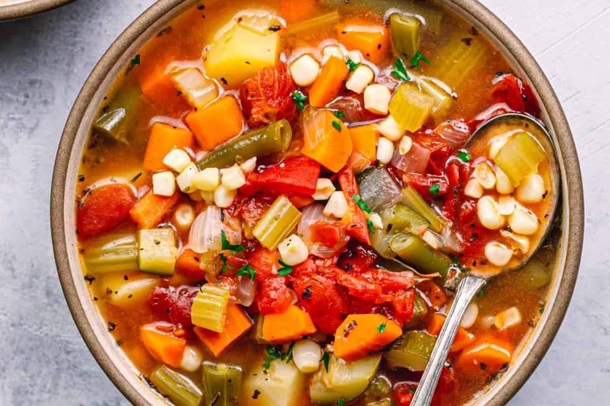 A bowl of Instant Pot Vegetable Soup.