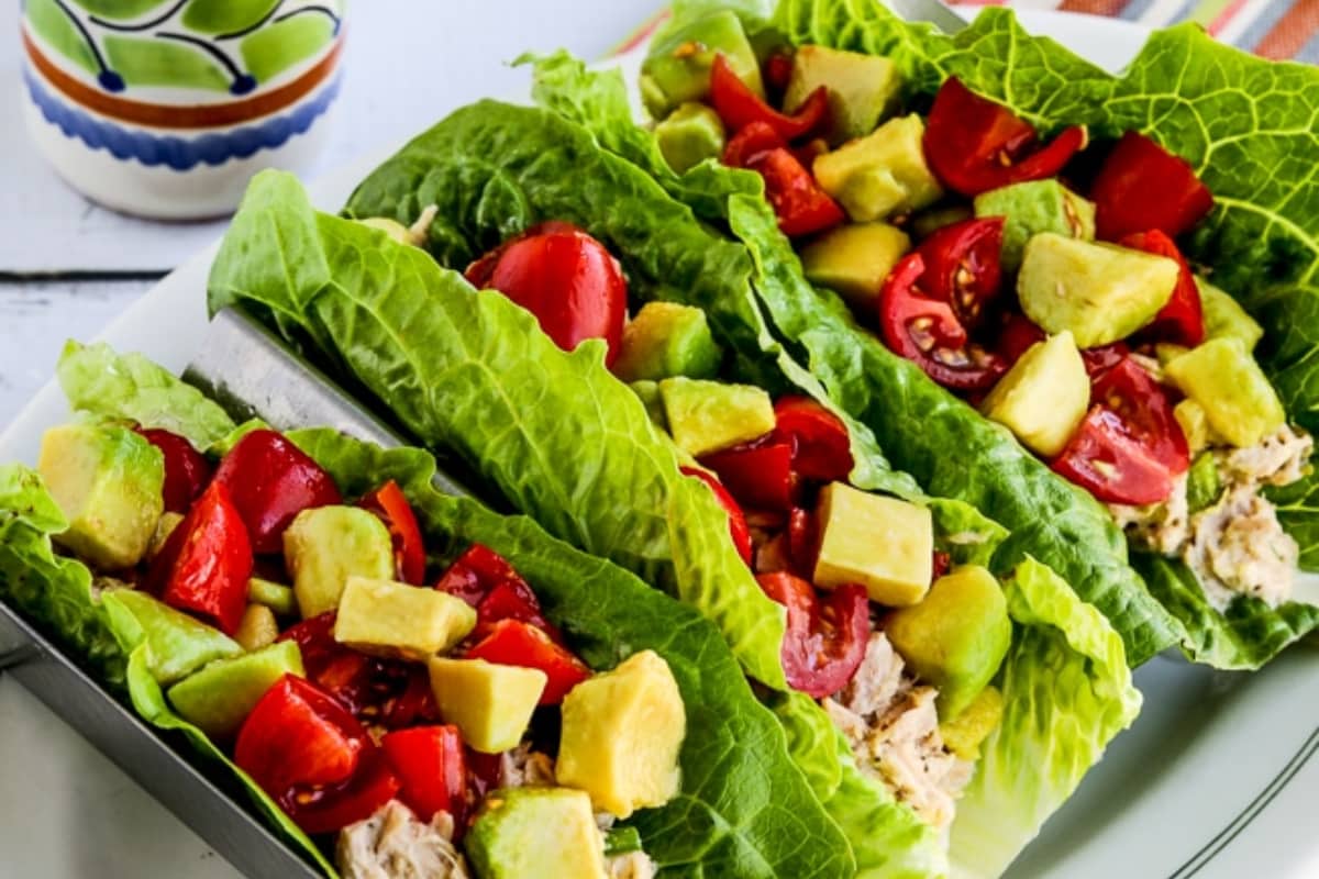 A plate of Tuna Salad Lettuce Wraps.