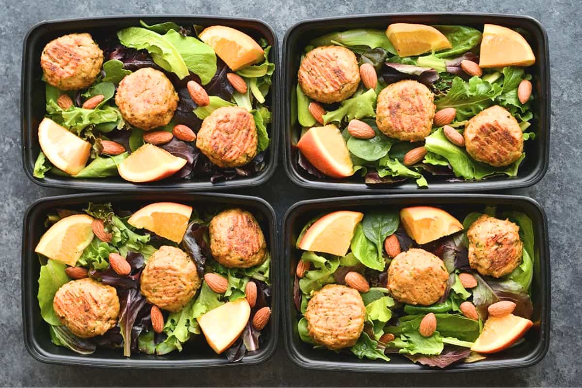 A dish of Meal Prep Asian Salmon Meatballs.