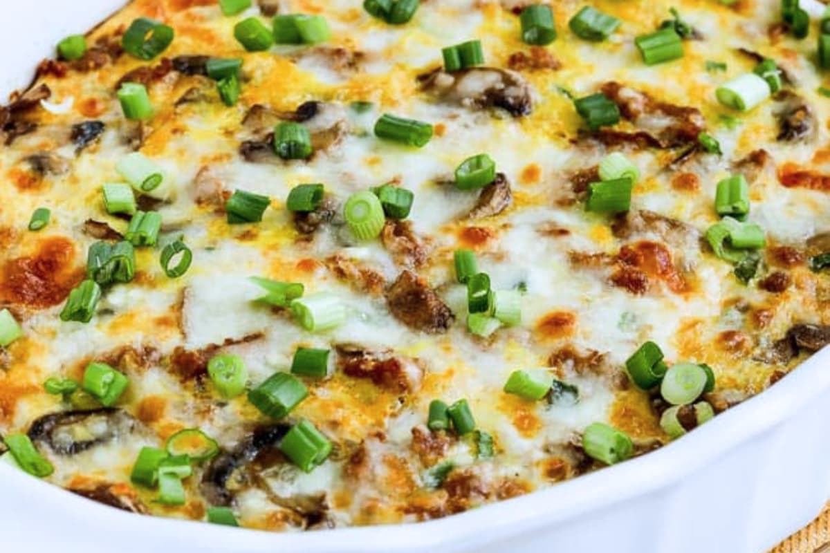 A dish of Breakfast Casserole with Italian Sausage.