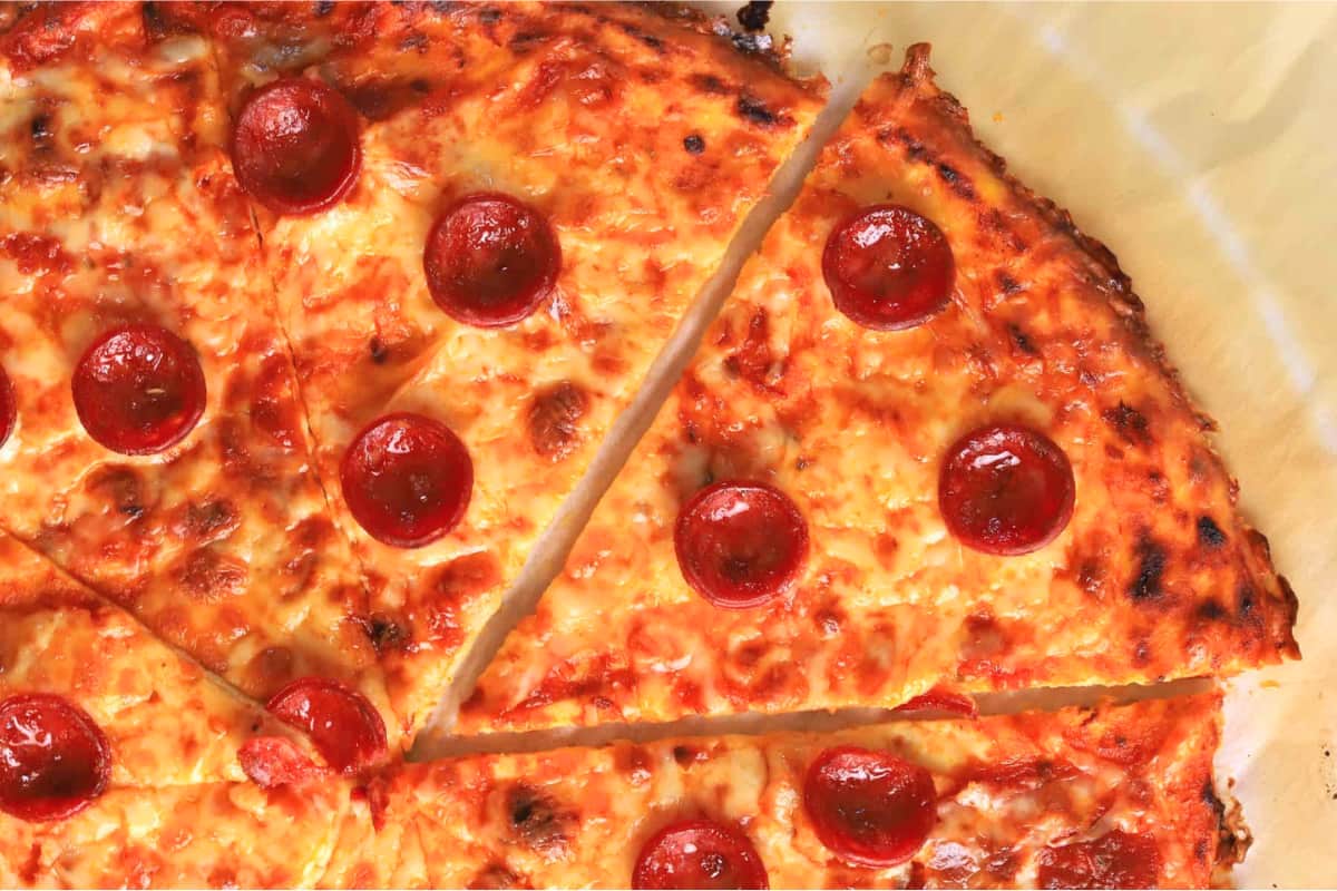A dish of Low Carb Thin Pizza Crust.