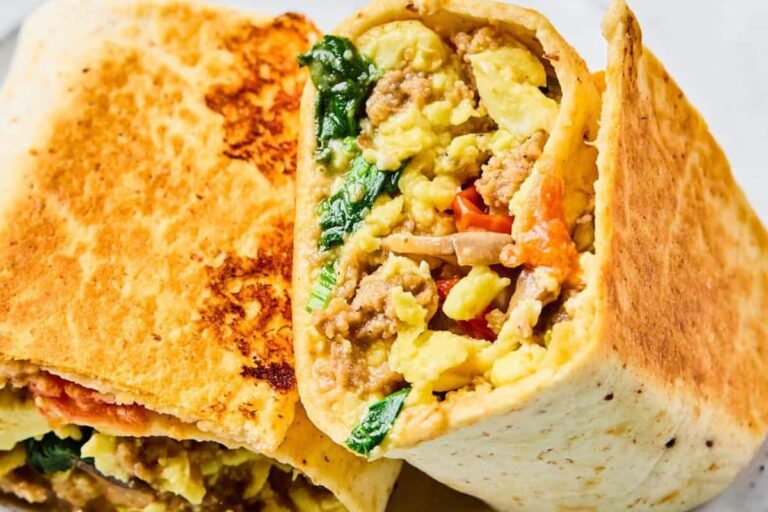 A plate of Turkey Sausage Breakfast Burrito.