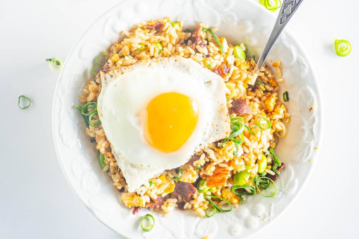 A dish of Breakfast Fried Rice Bowl.