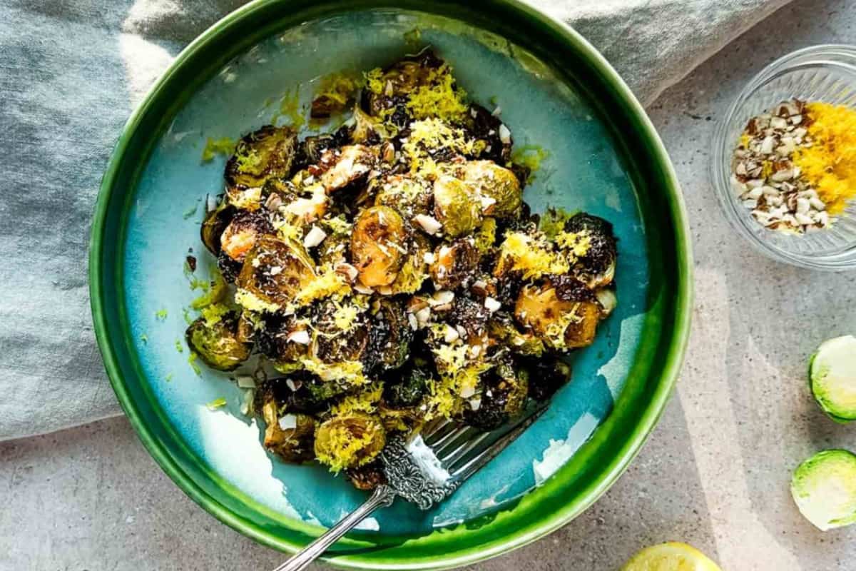 A plate of Miso Brussels Sprouts.