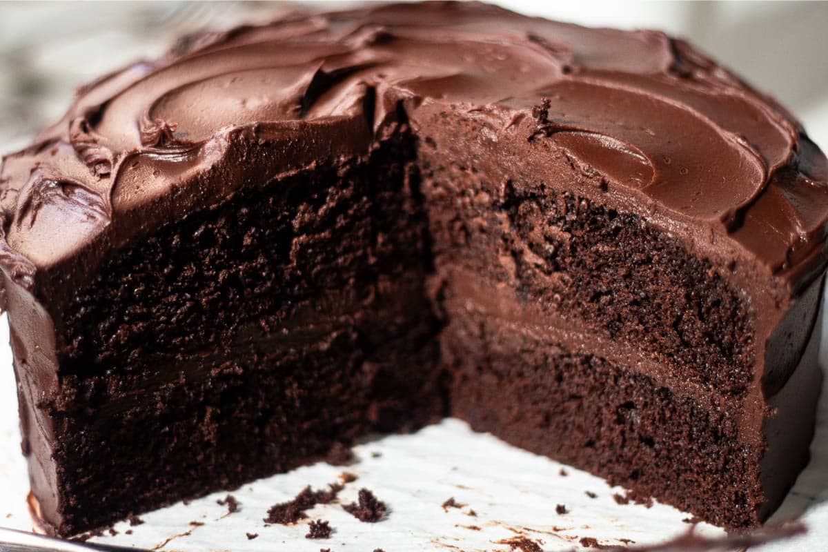 A plate of Matilda's Chocolate Cake.