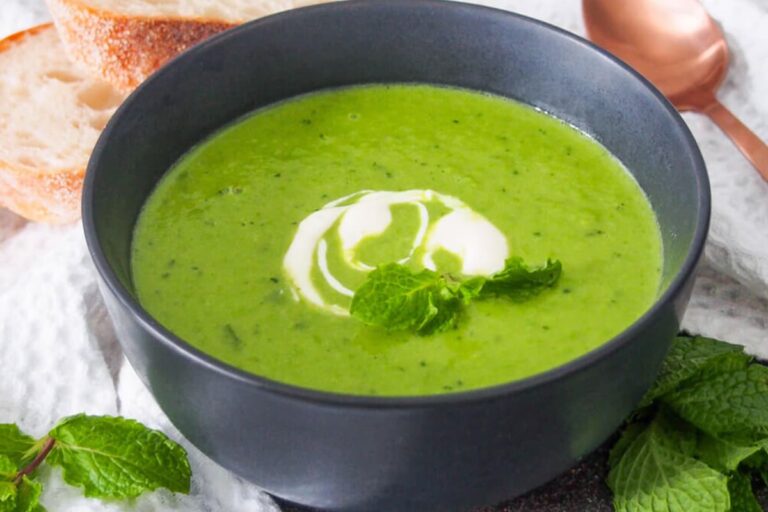 A bowl of Pea and Mint Soup.