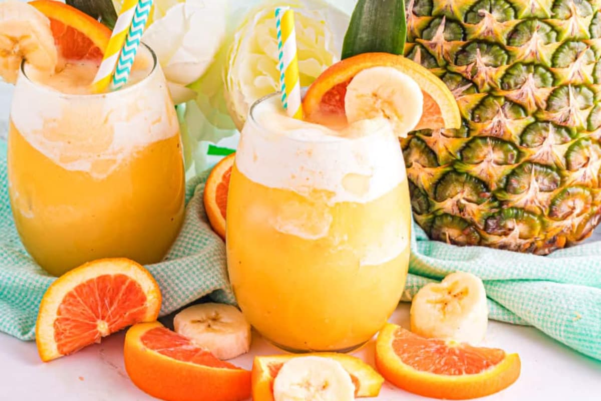glass of Pineapple Banana Orange Smoothie.