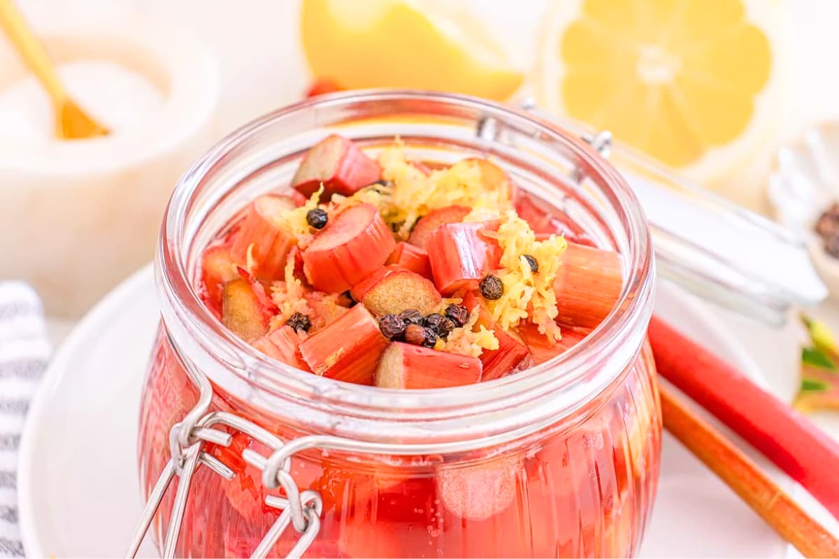 A jar of Pickled Rhubarb.