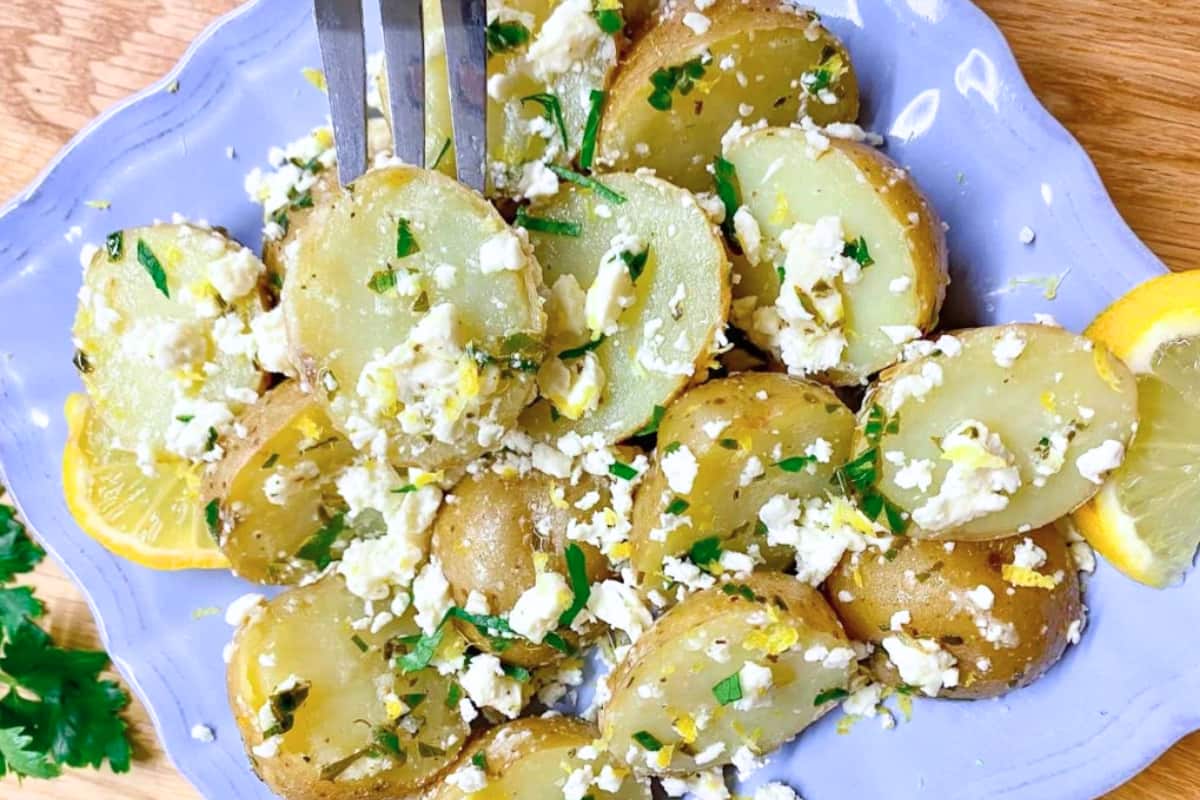 A plate of Greek Feta Potato Salad.