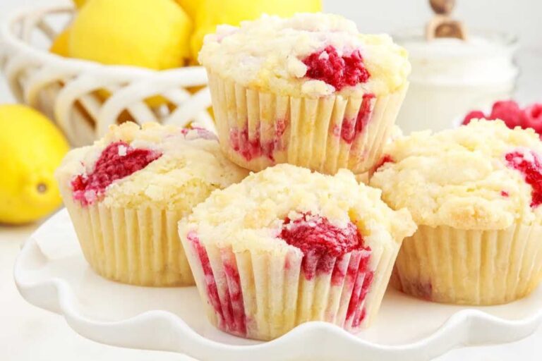 A plate of Raspberry Lemon Muffins.