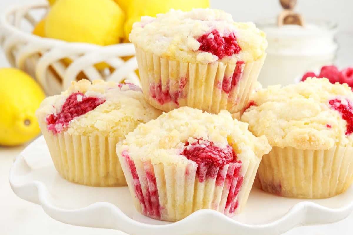 A plate of Raspberry Lemon Muffins.