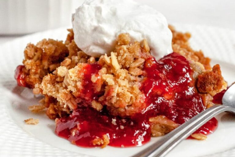 A plate of Gluten-Free Rhubarb Crisp.