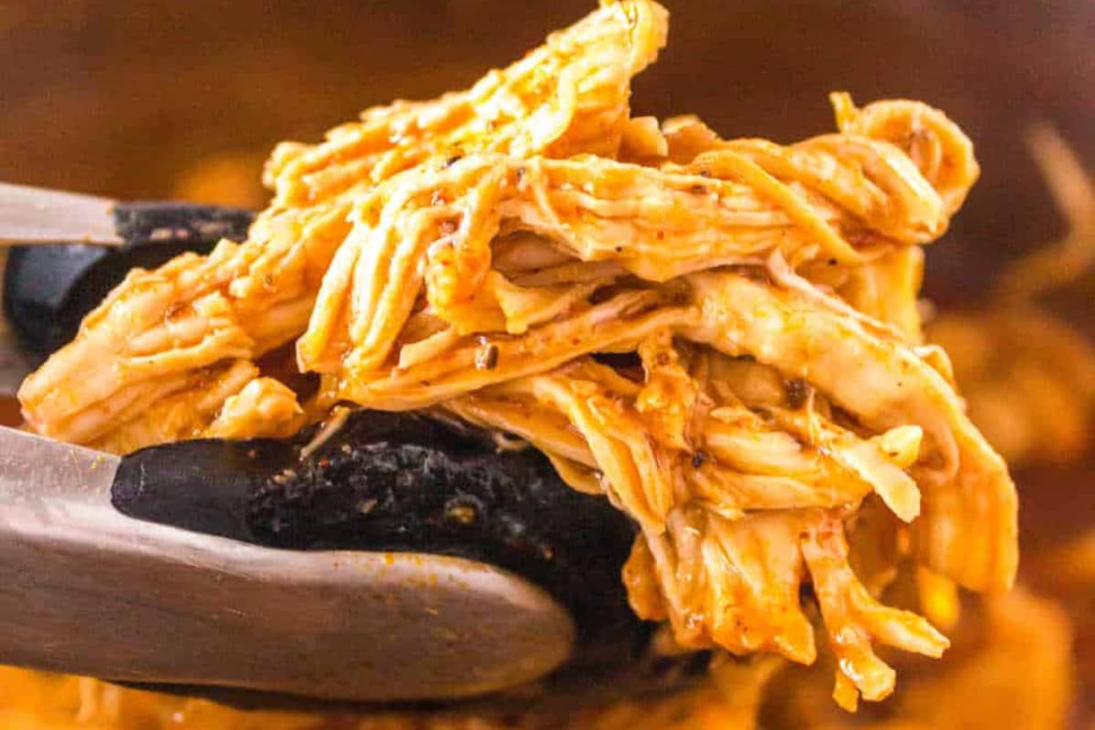 A dish of Instant Pot BBQ Shredded Chicken.