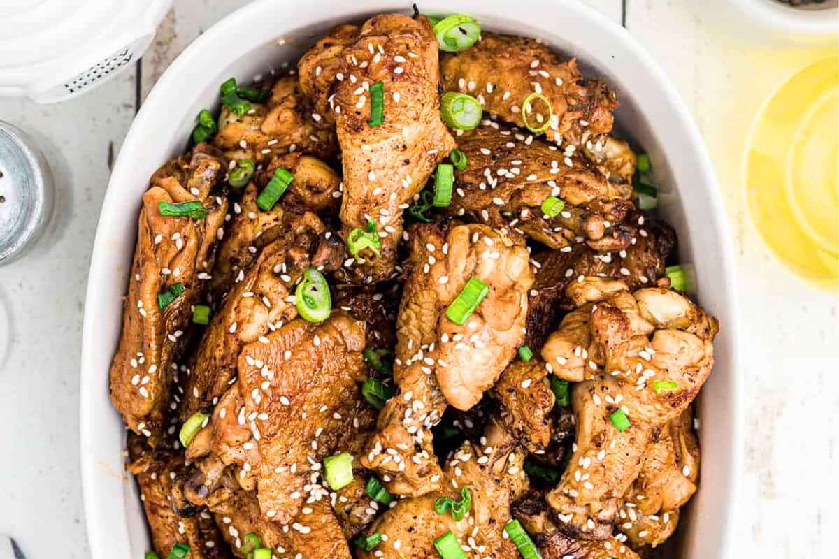 A dish of Slow Cooker Asian Style Wings.