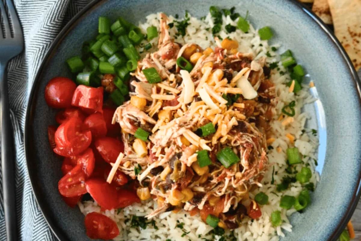 A dish of Slow Cooker Santa Fe Chicken.