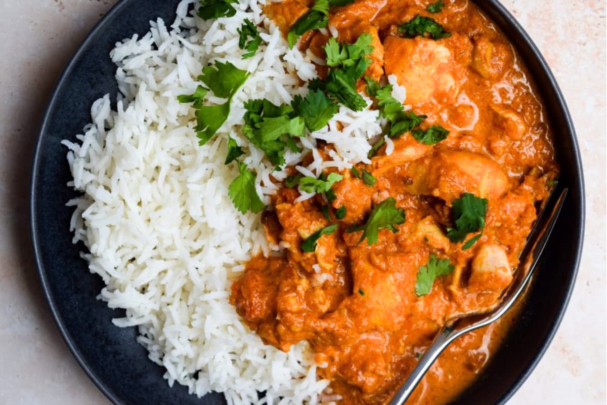 A dish of Slow Cooker Chicken Tikka Masala.