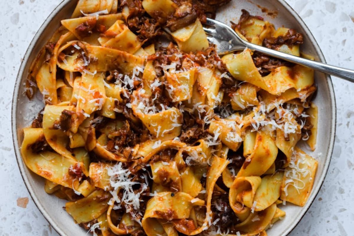 A plate of Slow Cooked Beef Shin Ragù.