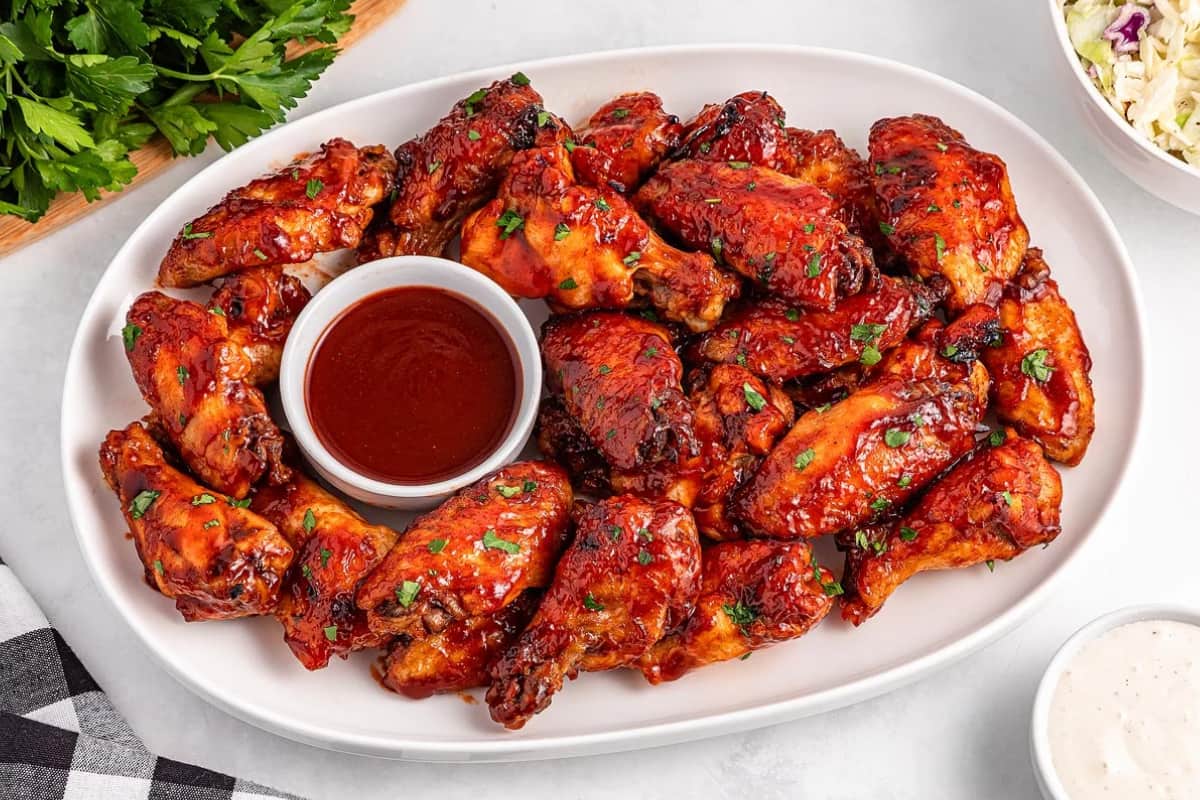 A plate of Slow Cooker BBQ Wings.