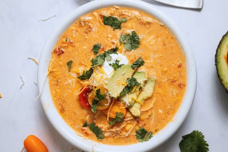 A bowl of Zesty Mexican Chicken Soup.