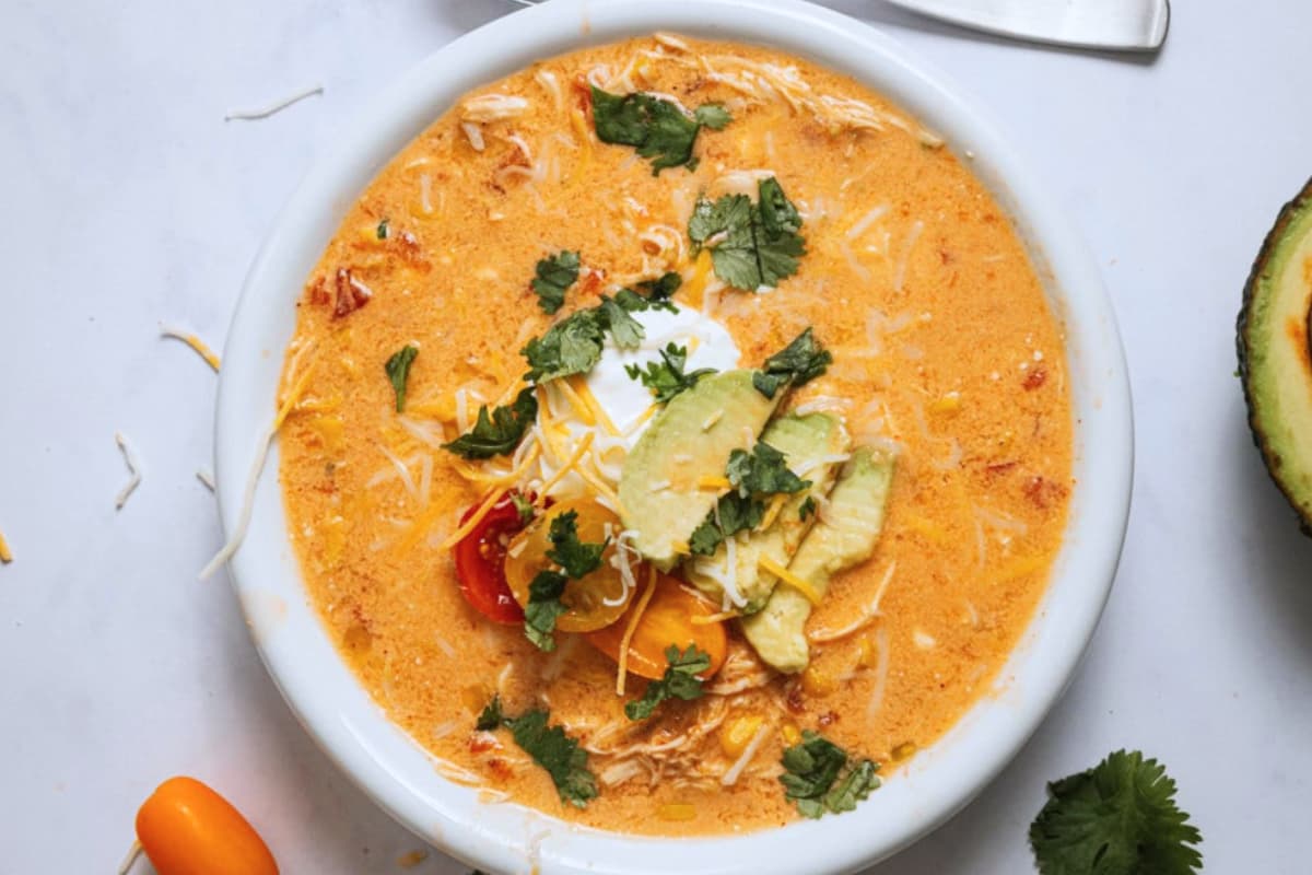 A bowl of Zesty Mexican Chicken Soup.