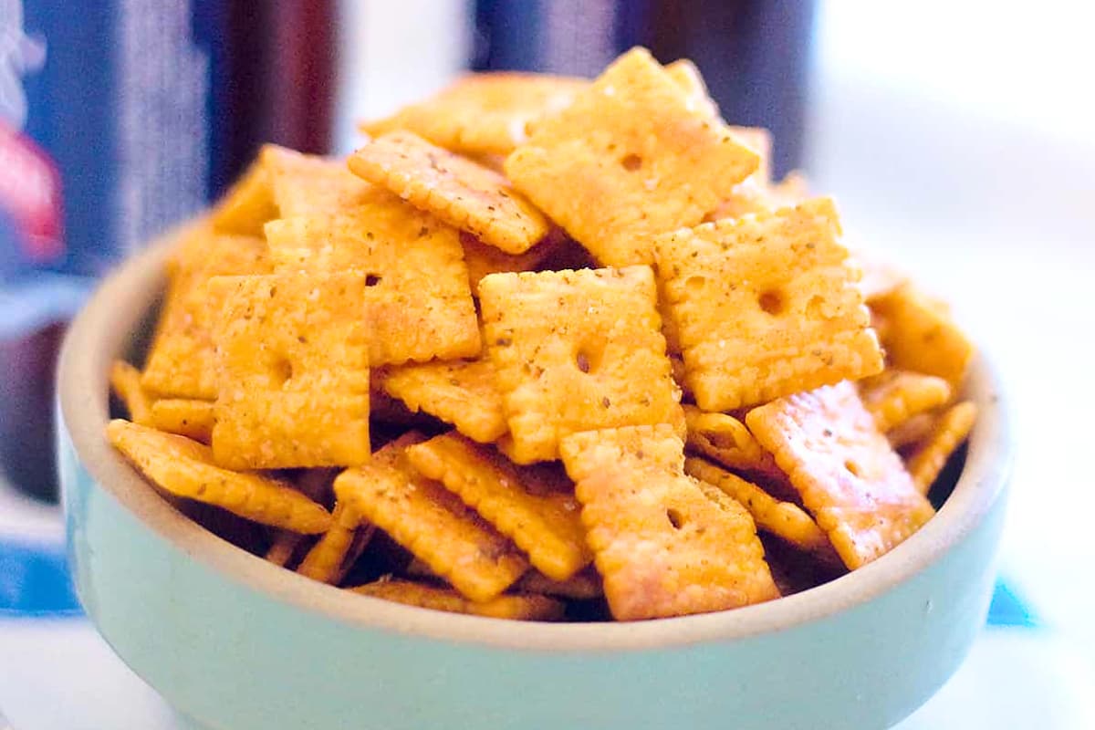 A dish of Spicy Cheese Crackers.