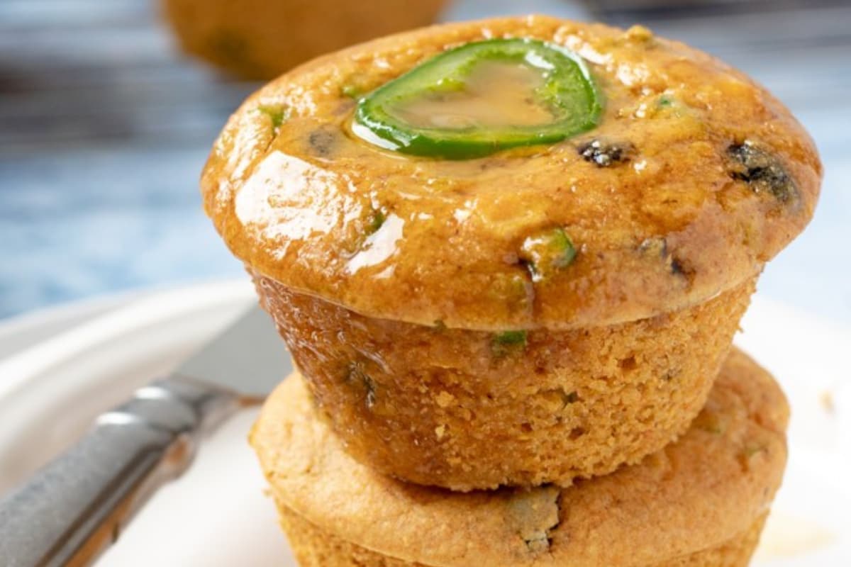 A plate of Jalapeno Cornbread Muffins.