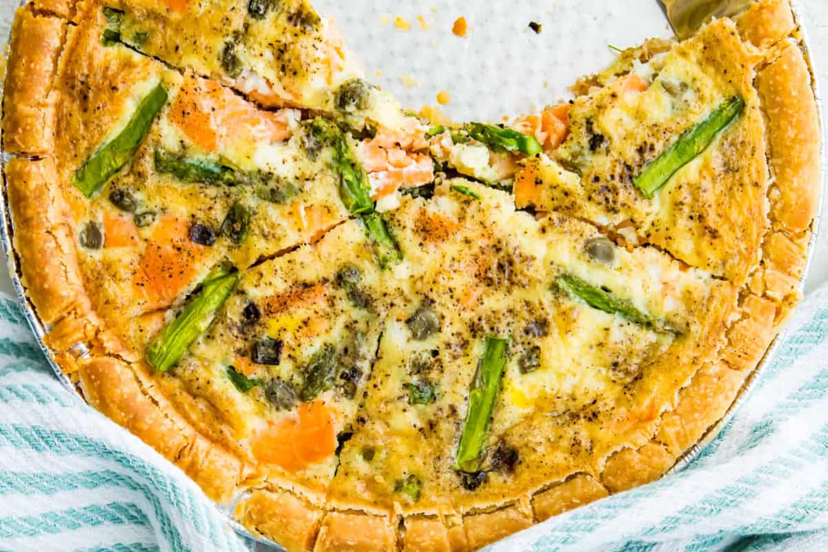 A plate of Gluten-Free Quiche with Smoked Salmon.
