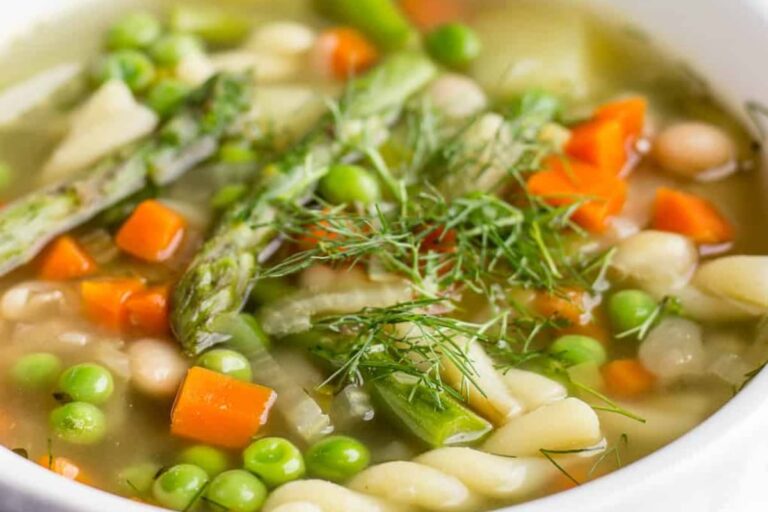 A bowl of Spring Minestrone Soup.