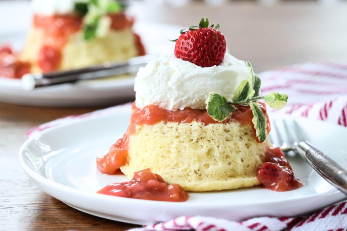 A plate of Strawberry Rhubarb Shortcakes.