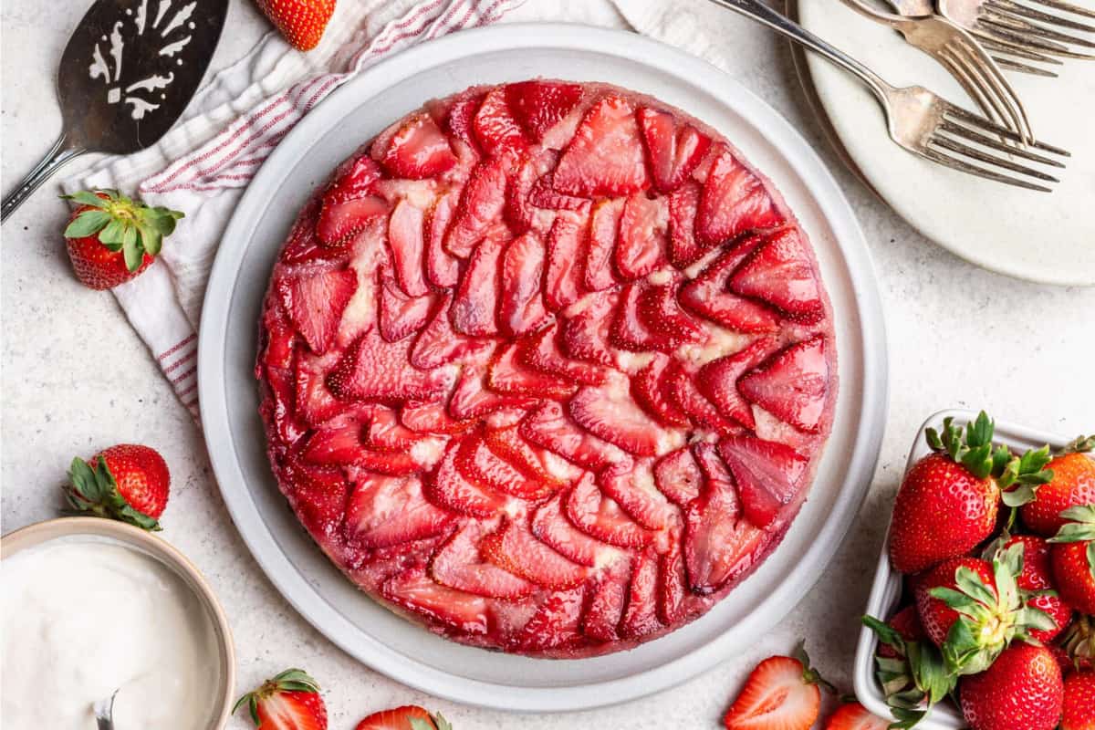 A dish of Strawberry Upside-Down Cake.