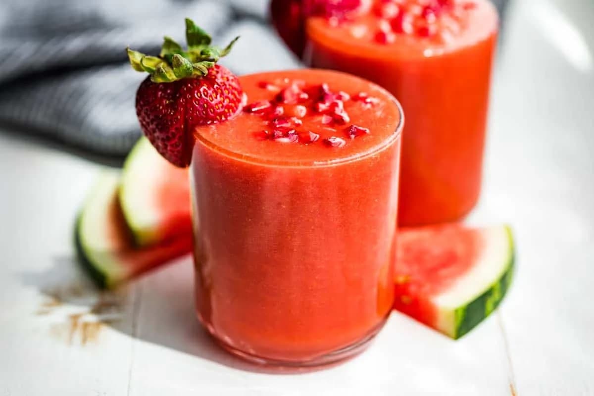 Glasses of Strawberry Watermelon Smoothie.