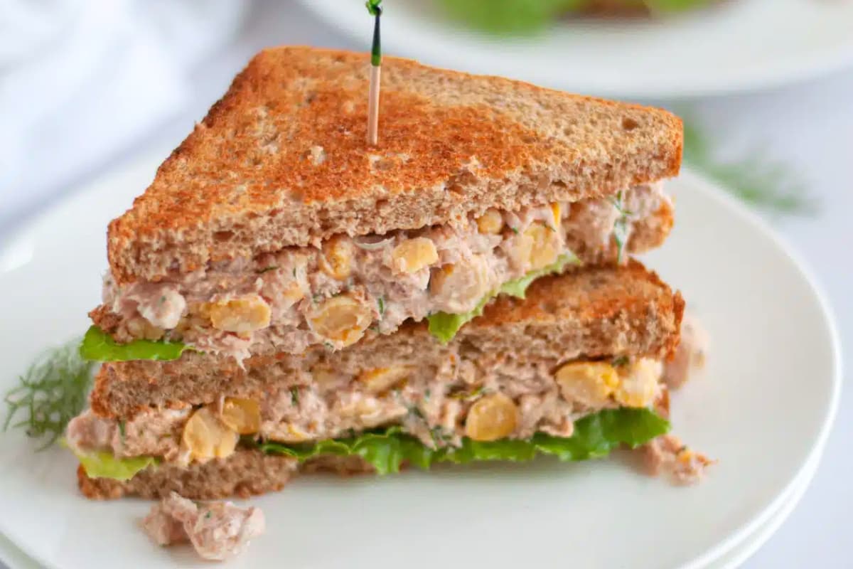 A plate of No Mayo Tuna Salad with Chickpeas.
