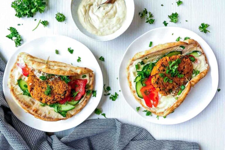 A plate of Mediterranean Falafel Pita Burgers.