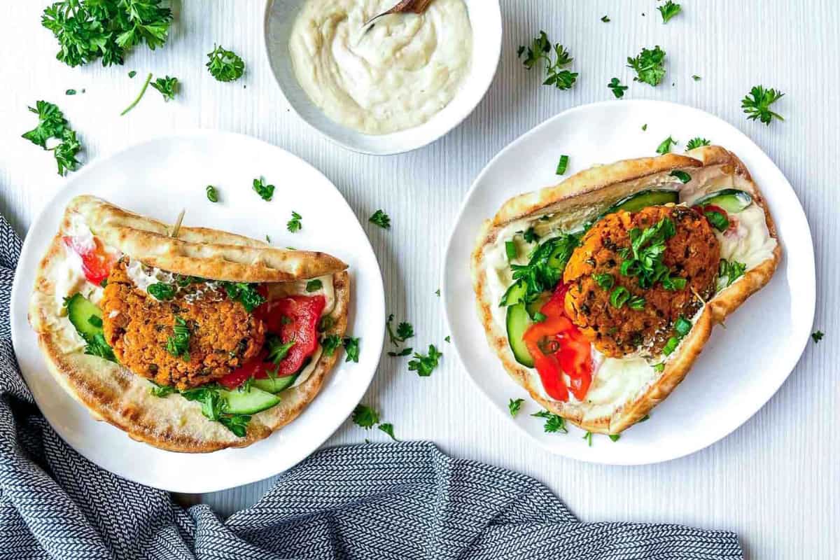 A plate of Mediterranean Falafel Pita Burgers.