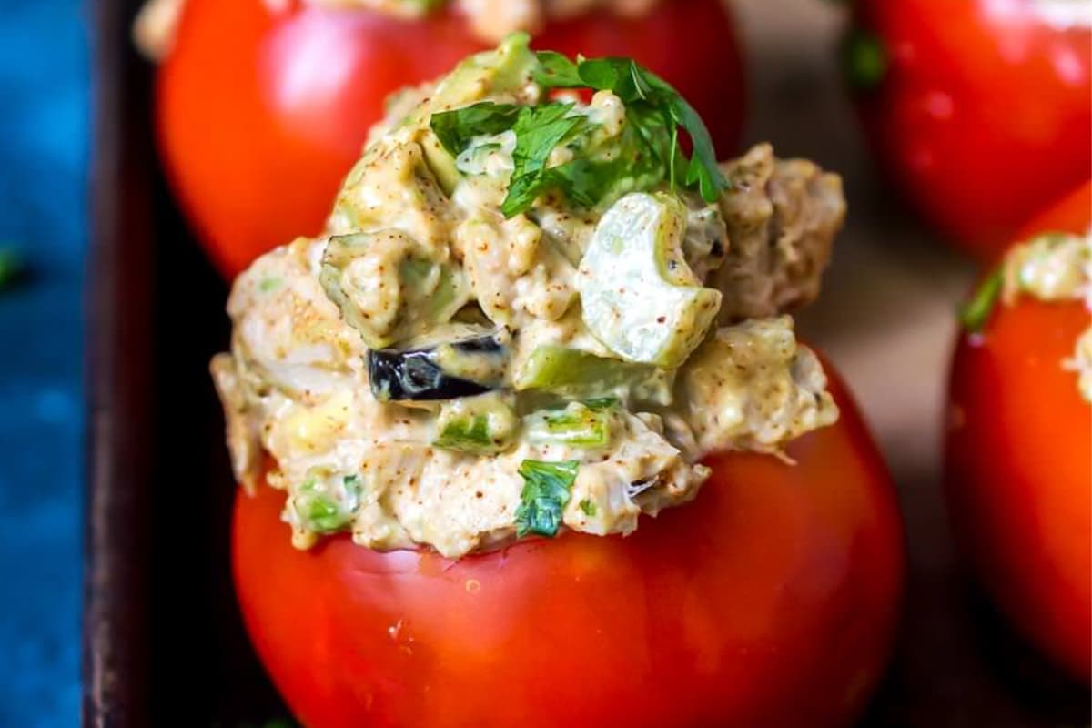 A dish of Tuna Stuffed Tomatoes.