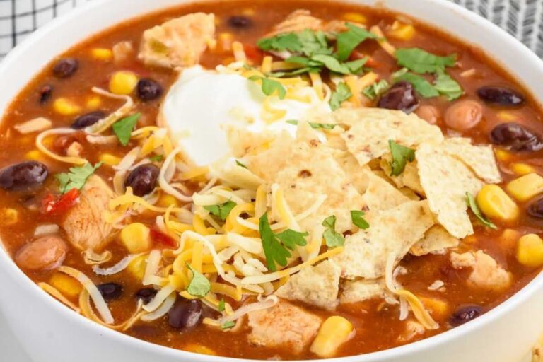 A bowl of 7 Can Taco Soup.