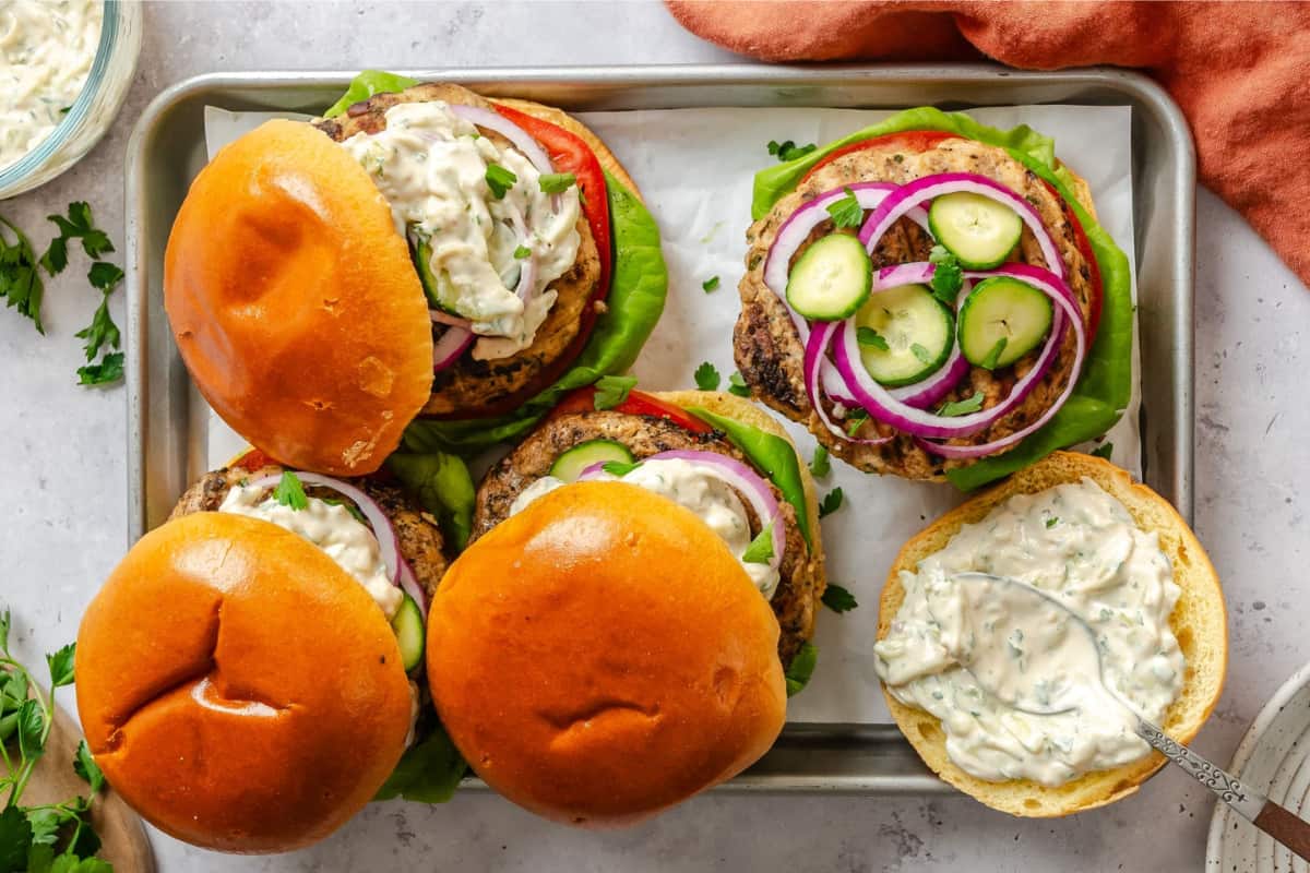 A dish of Greek Turkey Burger.