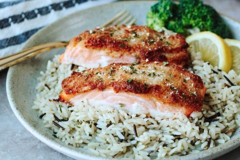 A plate of Parmesan Crusted Salmon.