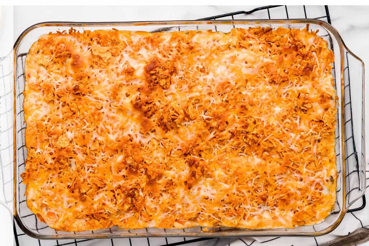 A dish of Doritos Cheesy Chicken Casserole.