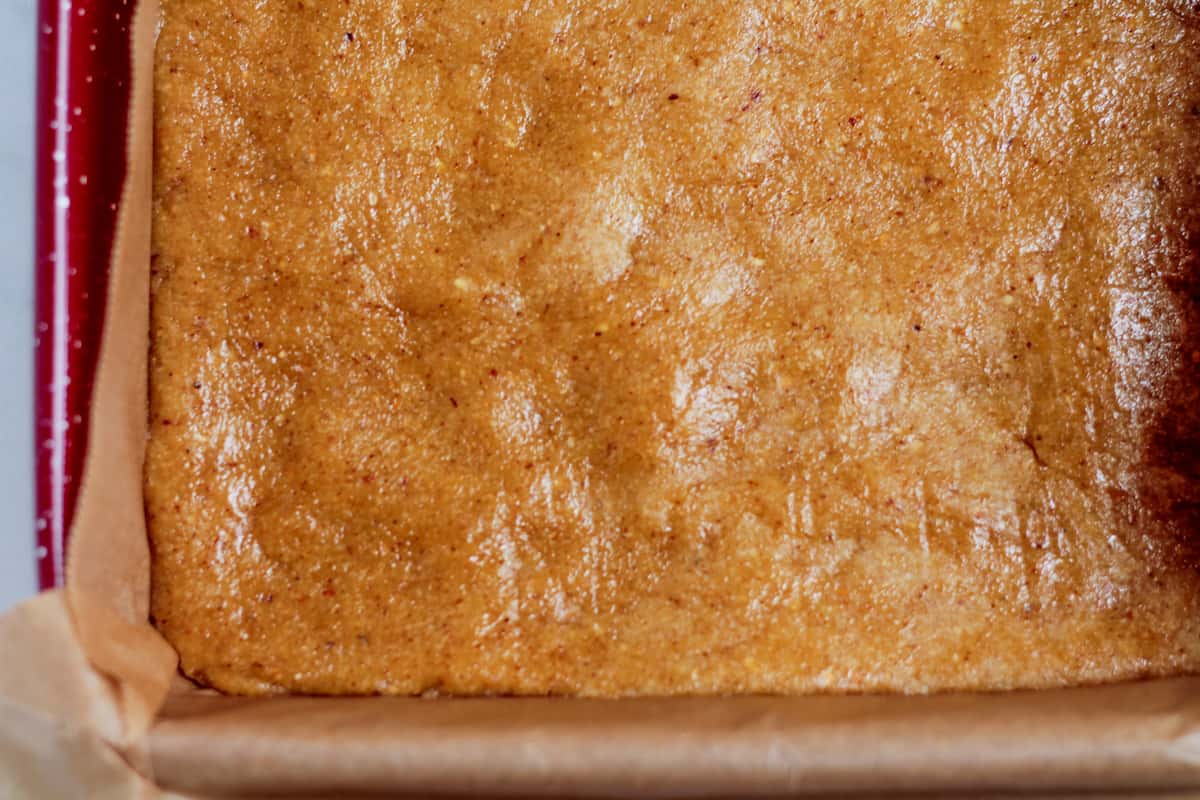 Dough spread in a pan.