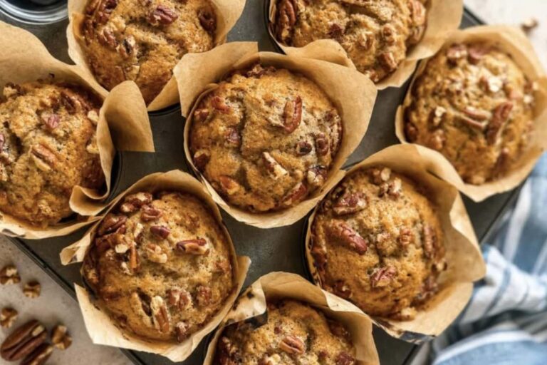 A dish of Banana Pecan Muffins.