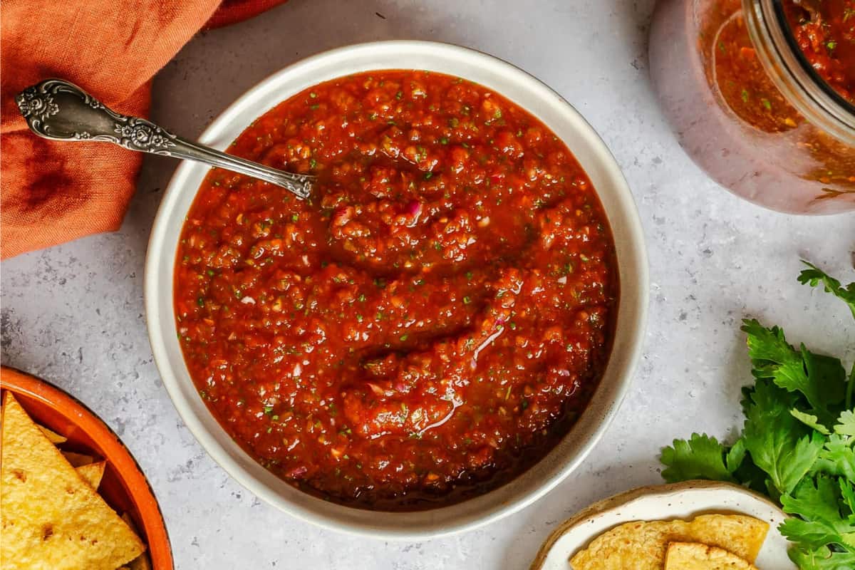 A dish of 5-Minute Blender Salsa.