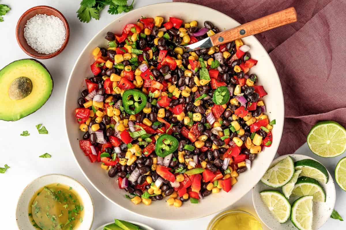 A dish of Black Bean and Corn Salad.