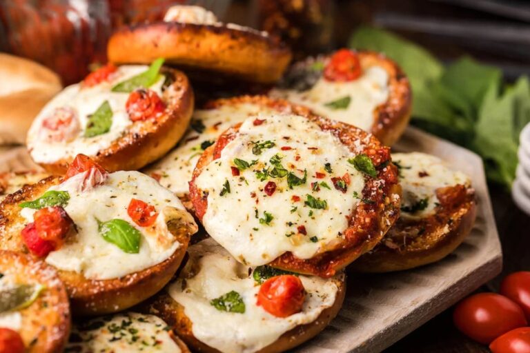A plate of Homemade Pizza Bagel Bites.