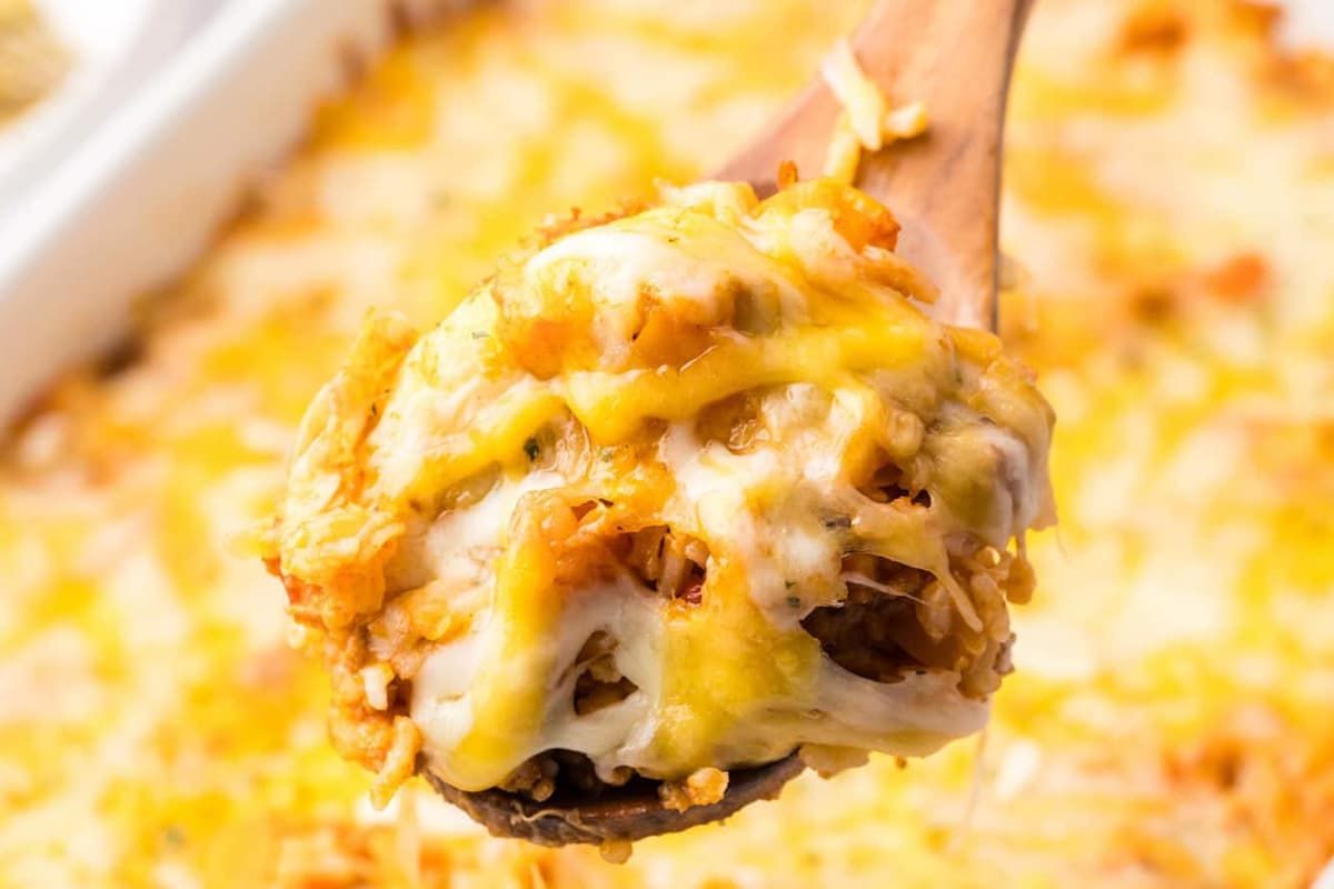 A spoonful of Stuffed Pepper Casserole.