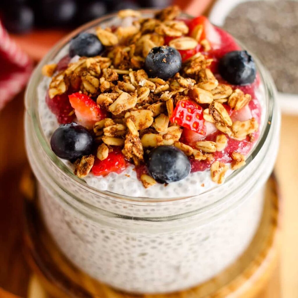 A jar of chia pudding.