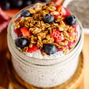 A jar of chia pudding.