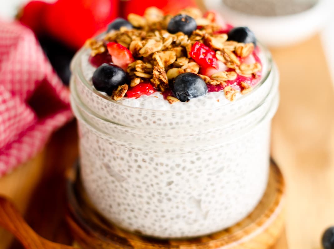 A jar of chia pudding.